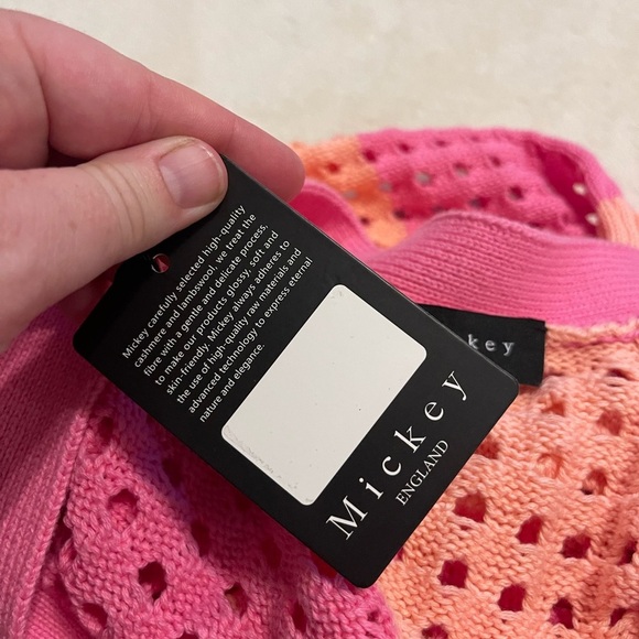 Mickey nwt crochet pink coral stripe cardigan sweater - Picture 5 of 9